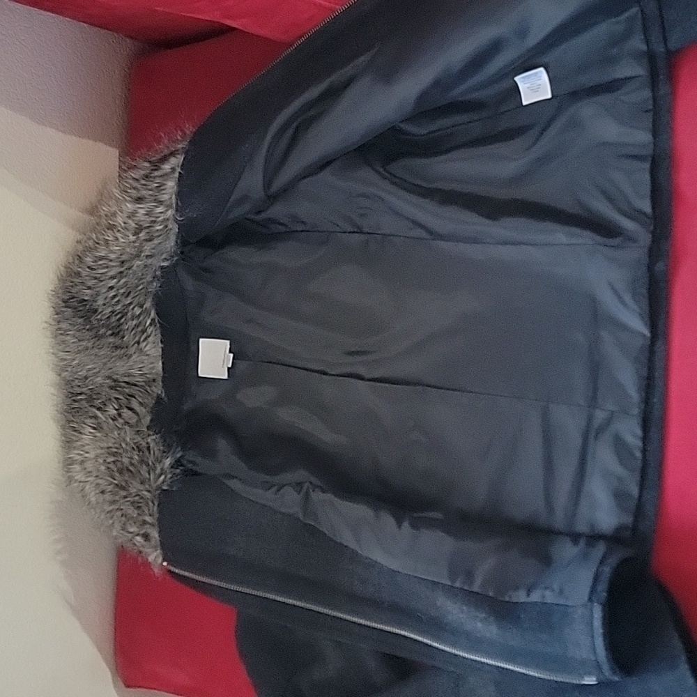 Halogen Wool Blend Faux Fur Black Gray Plaid Toggle Jacket size S - Picture 7 of 13